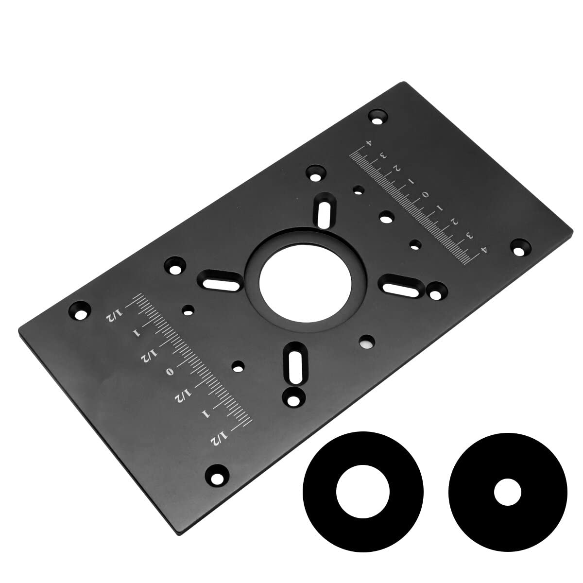 KhUKhu Aluminium-Frästisch-Einsatzplatte, Fräser-Klappplatte für Holzbearbeitungsbänke, Oberfräse, Holzwerkzeug, Fräsen, Besäummaschine mit Ringen (Schwarze Platte)