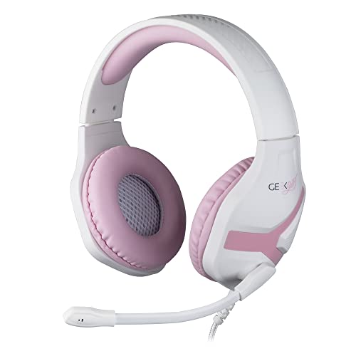 Konix Geek Girl Gaming-Headset Crystal für PS4, PS5, Switch, Xbox One und Series X|S - Mikrofon - 1,5-m-Kabel - 3,5-mm-Klinkenstecker - Weiß und Rosa