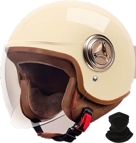 Retro-Motorradhelm, Offener Halb-Jet-Helm, Roller-Helm Mit Visier, DOT/ECE-Zugelassener Moped-Helm, Modischer Outdoor-Cruiser, ATV, Balancierendes Auto, Moped C,L 58-60cm