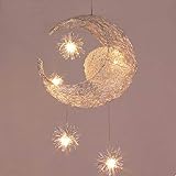 LED Pendelleuchte, Deckenleuchte Fairy Lampe Pendelleuchten Mond und Sterne LED Kronleuchter Kinder Deckenleuchte für Kinder Schlafzimmer, 43x20x29cm