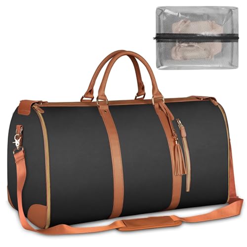 Leder-Anzugtasche für Reisen, Herren, Damen, faltbar, für Jacken, Schuhe, Wochenendtasche, Schwarz