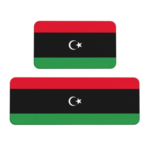 YQxwJL Küchenmatte, libysche Flagge, 2-teilig, Küchenteppich-Set, rutschfest, wasserdicht, Küche, Bodenmatte, für Flur, Büro