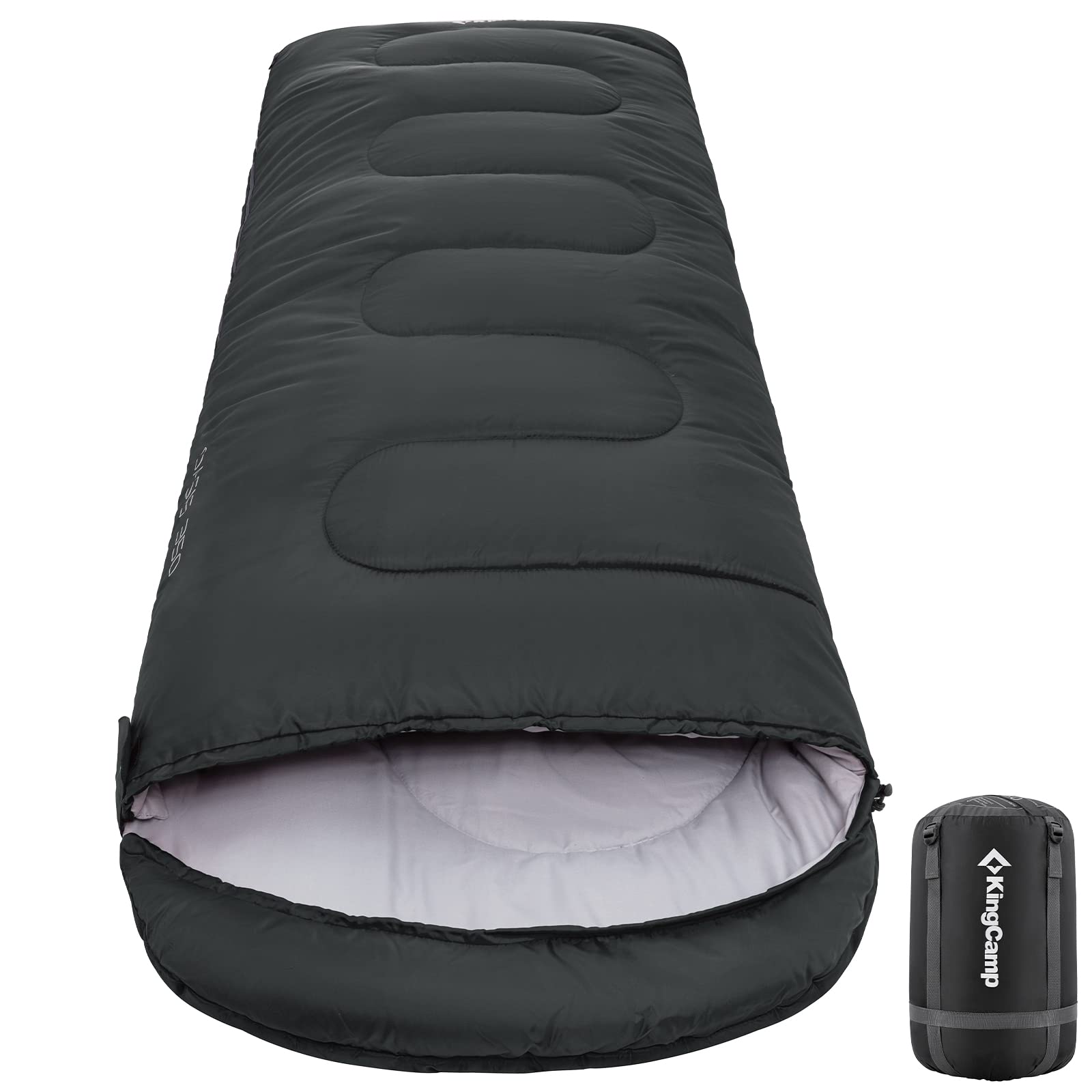 KingCamp Schlafsack Winter Outdoor Warmer Deckenschlafsack Tragbar Leicht 3-4 Jahreszeiten Camping Schlafsack für Kinder & Erwachsenen beim Camping Trekking 1.9 KG Schwarz L