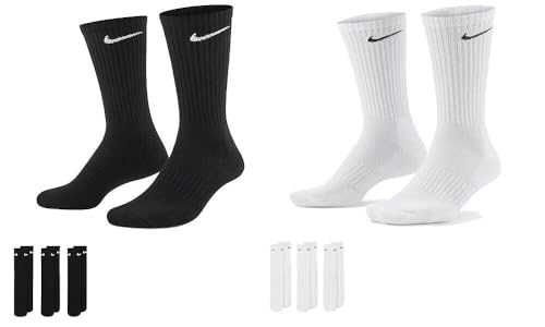 Nike 6 Paar Herren Damen Socken SX4508 weiß oder schwarz oder weiß grau schwarz, Farbe:weiß, Sockengröße:42-46