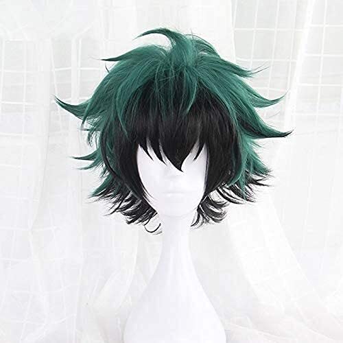 LINLINCD-Anime Coser Wig Mon Boku No Hero Academia Izuku Midoriya Cosplay Kurze Perücken Kostüm Cosplay Schwarz Perücke+Hitzebeständige Perücke