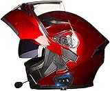 Bluetooth Motorradhelm Integralhelm Erwachsene,Klapphelm Motorradhelm ECE-Zertifiziert,Integrierter Motorradhelme Mit Doppelvisier,Für Frauen Männer Erwachsene Klapphelme (Color : E, Größe : XL)