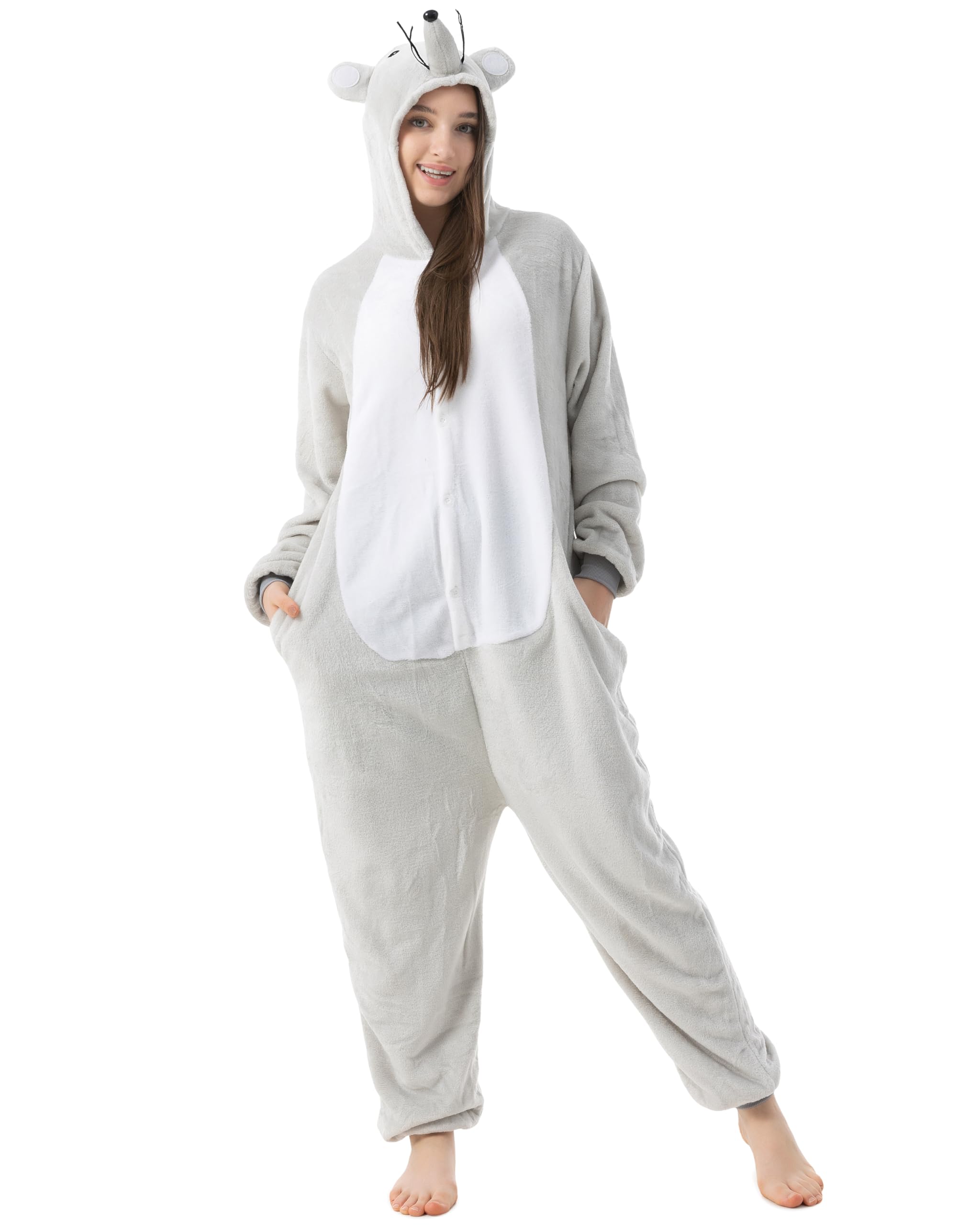 Maus Kostüm Anzug Onesie Jumpsuit Einteiler für Erwachsene, Jugendliche, Damen Herren als Pyjama oder Schlafanzug Unisex, XL