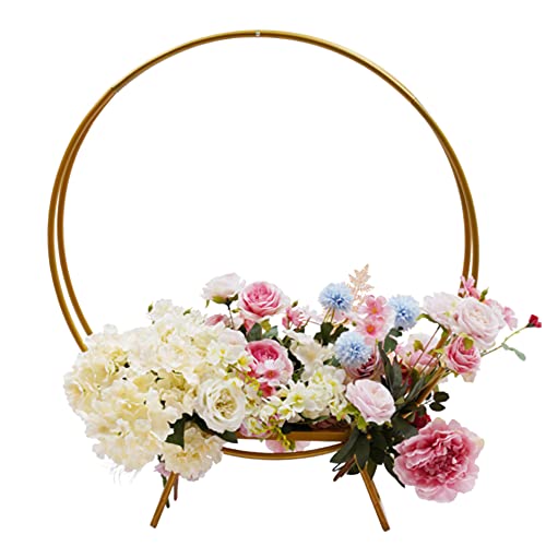 Metal Hochzeitstortenständer Blume Display Halter, Golden Double Hoop Flower Rack, Halter Blume Hintergrund Stand, Floral Hoop Arch Decor 80cm