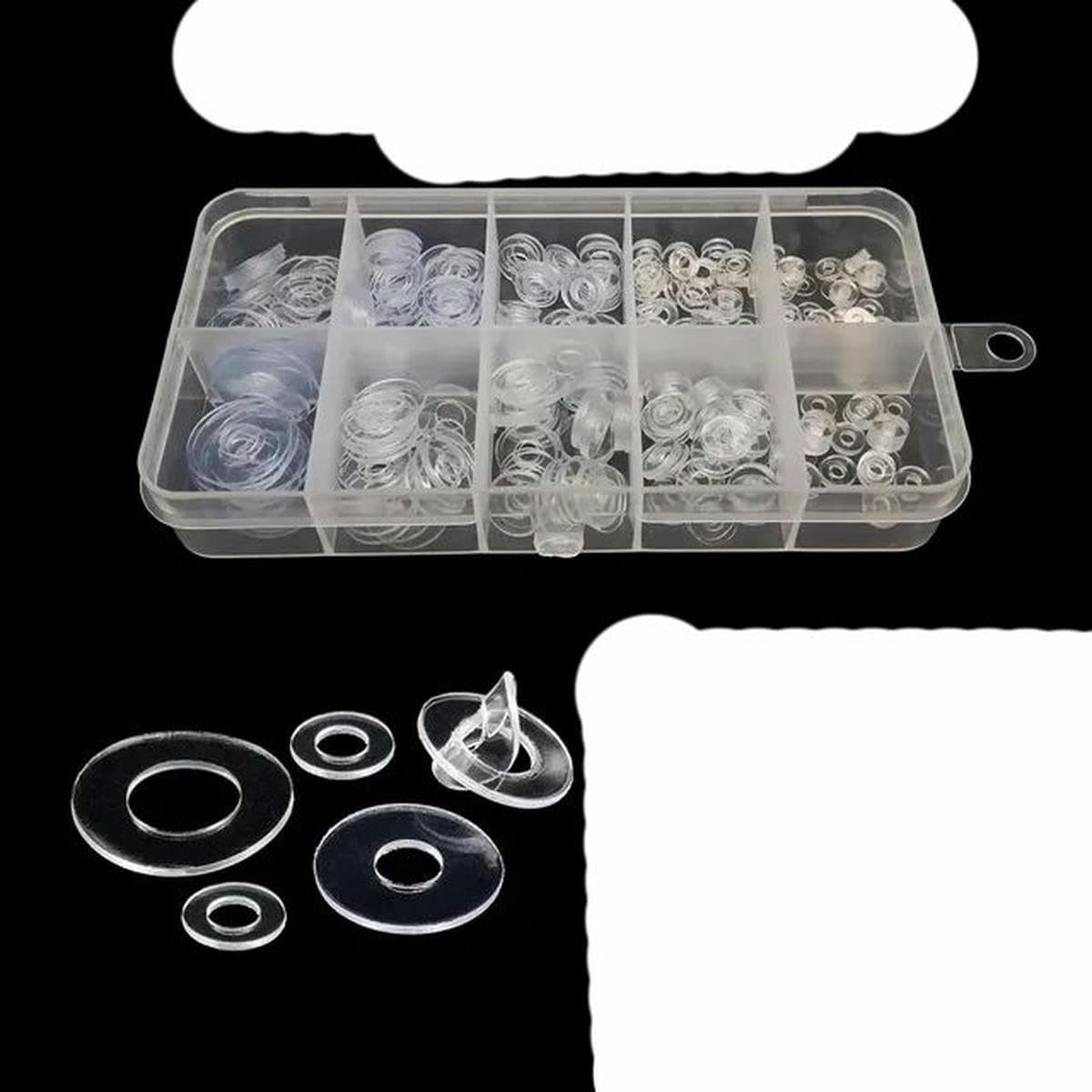 415/1085 Stück M2 M2,5 M3 M4 M5 M6 M8 M10 M12 Kunststoff PVC Transparent Klar Flache Unterlegscheibe Plain Spacer Isolierung Dichtung Ring Kit Box-weich 415 Stück