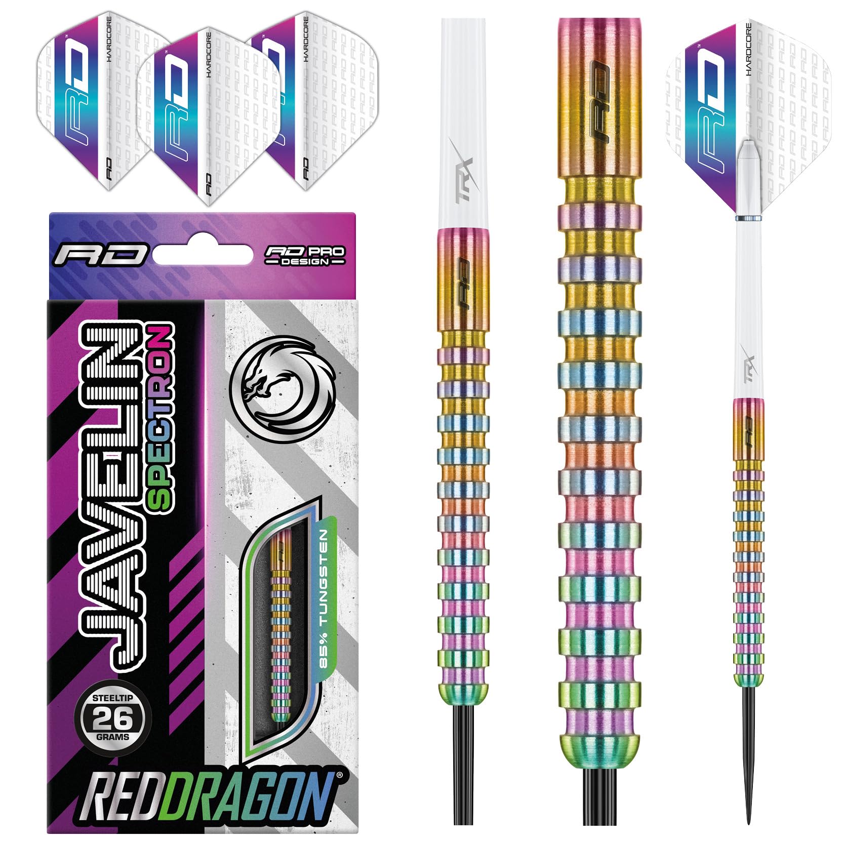 RED DRAGON Javelin Spectron 26 Gramm Premium Wolfram Steeltip Dart Set mit Flüge und Schäften