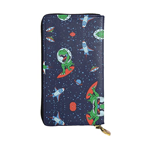 DMORJ Lustige Astronaut Dinosaurier Rakete Leder Lange Clutch Geldbörse: 19 x 10 cm Bequem Leicht Wasserdicht Langlebig Schönes Geschenk, Schwarz, Einheitsgröße, Schwarz , Einheitsgröße