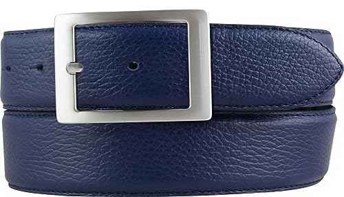 BELTINGER Herren-Gürtel aus gemasertem Leder mit Steppnaht 4 cm | Hochwertiger Ledergürtel mit Pigmentprägung 40mm Herren | Jeans-Gürtel mit Doppel-Schließe 4cm | Blau 90cm