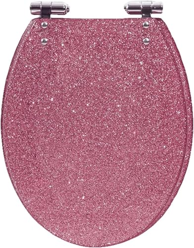 Toilettensitz, Toilettenzubehör, Sparkly Resin Oval Toilet Seat Thicken Slow Close Bathroom Toilet Lid(Pink)