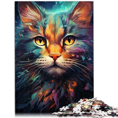 Puzzle-Geschenk, bunte Psychedelie kosmischer Weltraumkatzen, 1000-teiliges Puzzle für Erwachsene, Holzpuzzle, Familienunterhaltungsspielzeug, 1000 Teile (50 x 75 cm)