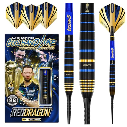 RED DRAGON Luke Humphries TX4 Avenger World Champion Edition Premium Tungsten 22G Steeldart-Set mit Flights und Schäften (Stems)