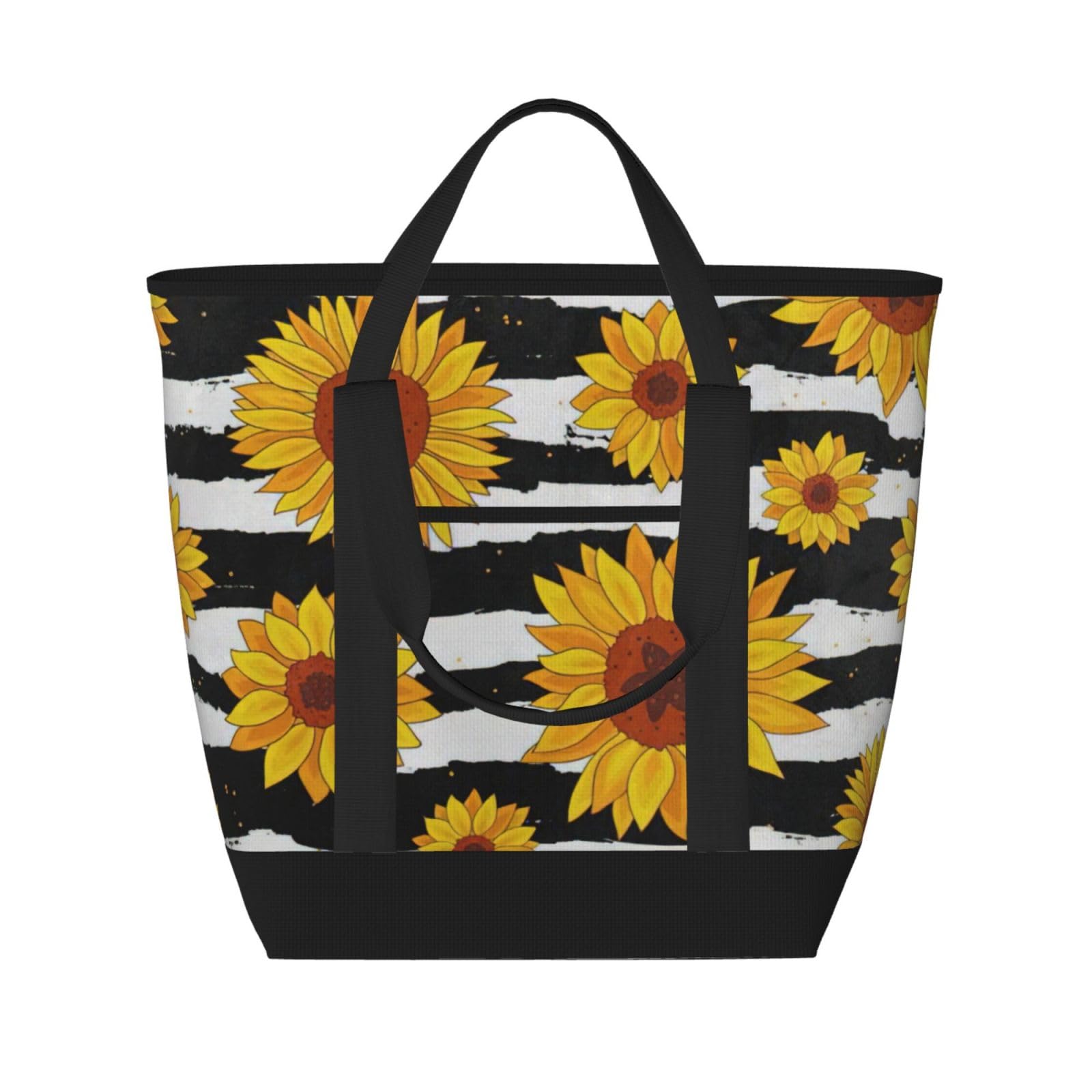 YQxwJL Stilvolle Tragetasche mit Sonnenblumen-Druck, großes Fassungsvermögen, isolierte Lunchtasche, wiederverwendbare Einkaufstasche mit Reißverschluss für Damen und Herren