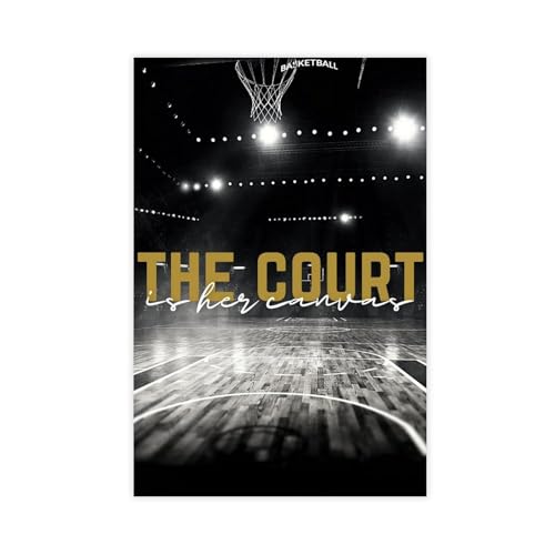 biegzc Leinwandposter "The Court Is Her", schwarz-weiß und goldfarben, Basketball-Zitat, Leinwand-Poster, Wandkunst, Dekordruck, Gemälde für Wohnzimmer, Schlafzimmer, Dekoration, 50 x 75 cm