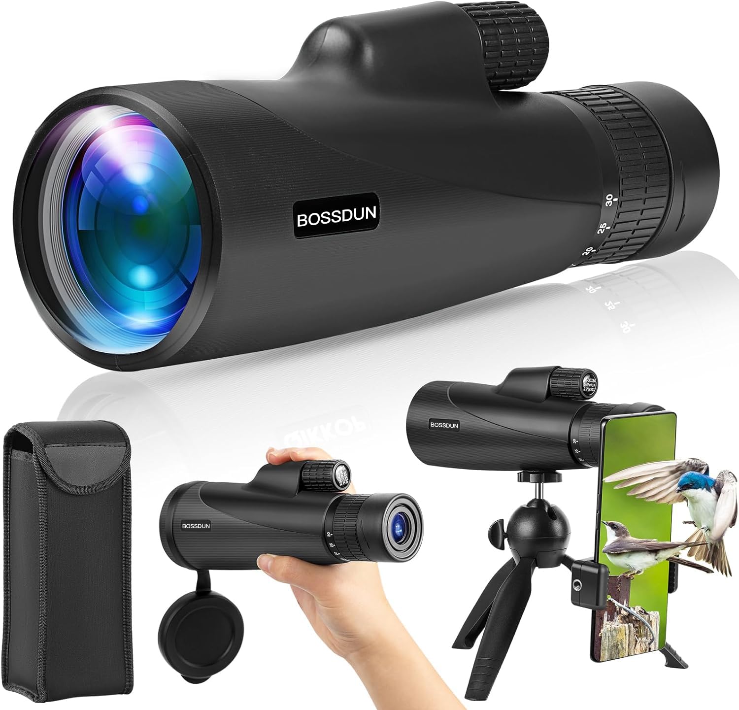 Zoom-Monokular-Teleskop, Hochleistungs-Monokular-Teleskop für Smartphone mit Stativ, HD-Monokular für Erwachsene, größere Vision Monokular für Wandern Jagd Stargazing Vogelbeobachtung (Black)