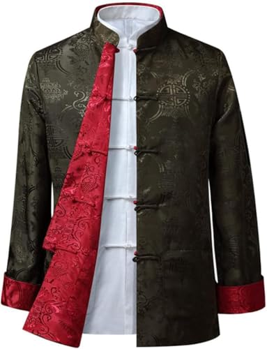 Kung Fu beide Seiten tragen Kleidung Männer Stickerei Tang Anzug Hanfu Mantel traditionelle chinesische Kleidung Baumwolle Leinen Tai Chi Kleidung Kampfsport Kleidung lange Ärmel,Green1,3XL