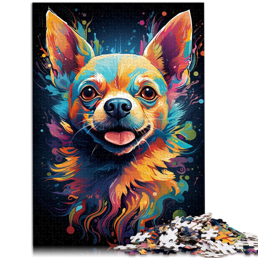 Puzzle zum Bemalen, Farbiger Chihuahua-Hund, Puzzle 1000 Teile, Puzzle für Erwachsene, Holzpuzzle, Familienaktivität, Puzzle 1000 Teile (50 x 75 cm)