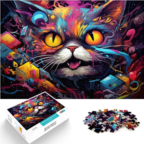 Puzzles Geschenke Spielzeug psychedelische Katze Puzzle für Erwachsene 1000 Holzpuzzle Spielzeug Puzzles Lernspiele Stressabbau Puzzles 1000 Teile (50x75cm)