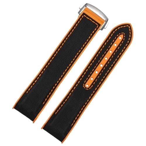 THBGTCNQ Uhrenarmband aus Nylon und Gummi, 20 mm, 22 mm, Schwarz, Blau, Orange, Stoff, for Smartwatches, Quarzuhren, Silikonarmband, Schnellwechselarmband(Black orange-silver,22mm)