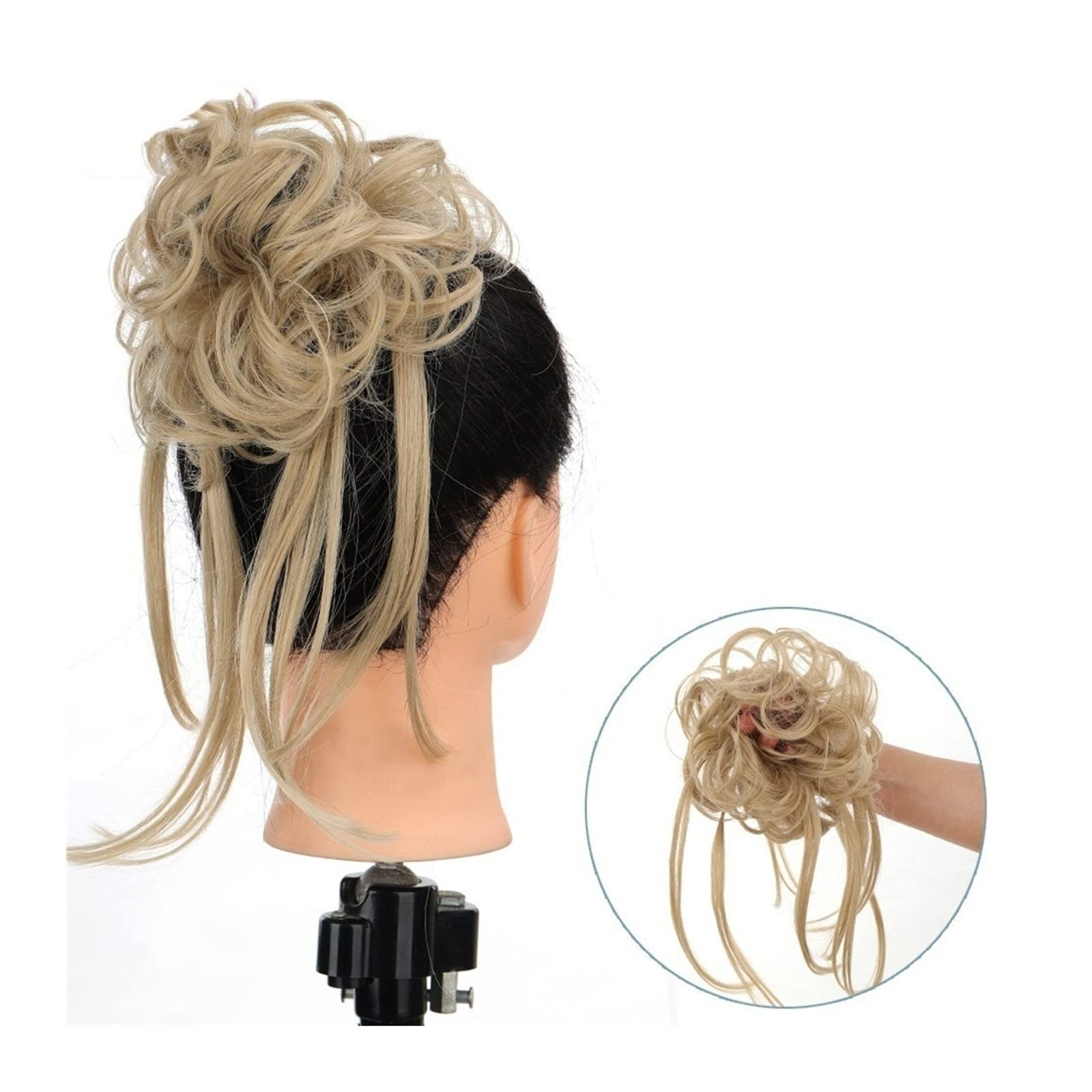 Bun Haarteile Scrunchie-Pferdeschwanz-Haarteile mit elastischem Haarband for Frauen und Mädchen, unordentliches Dutt-Haarteil, superlange, zerzauste Hochsteckfrisur, Haarknoten-Verlängerung, gewellt B