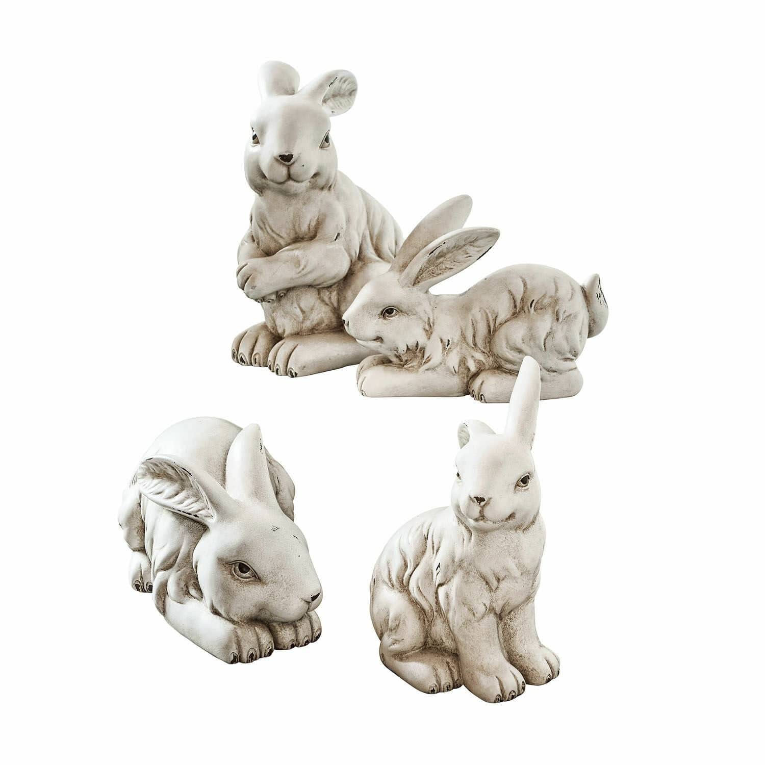 Loberon Hase 4er Set Finna, dekorative Hasenfamilie, echte Handarbeit, Tierfiguren, Ostern, Osterfiguren, Osterdekoration, Polyresin, antikweiß