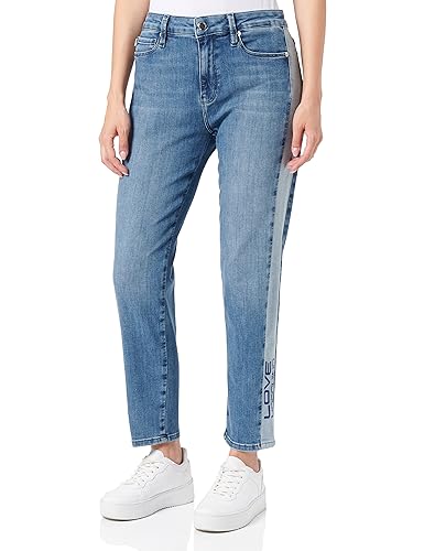 Love Moschino Women's Cropped Skinny fit 5-Pocket Trousers Casual Pants, MEDIUM Blue Denim, 34