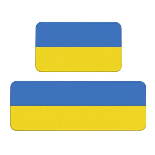 YQxwJL Küchenteppiche mit ukrainischer Flagge, rutschfest, 2er-Set, bequeme Stehmatten für Küche, Büro