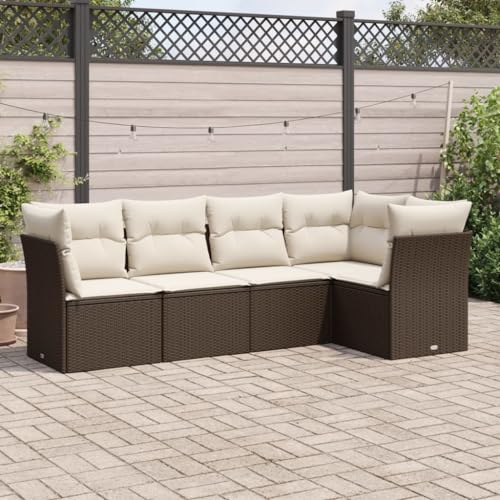 Juroupi 5-tlg. Garten-Sofagarnitur mit Kissen Garten LoungemöBel Set LoungemöBel Balkon Lounge MöBel Outdoor Braun Poly Rattan - 3217603