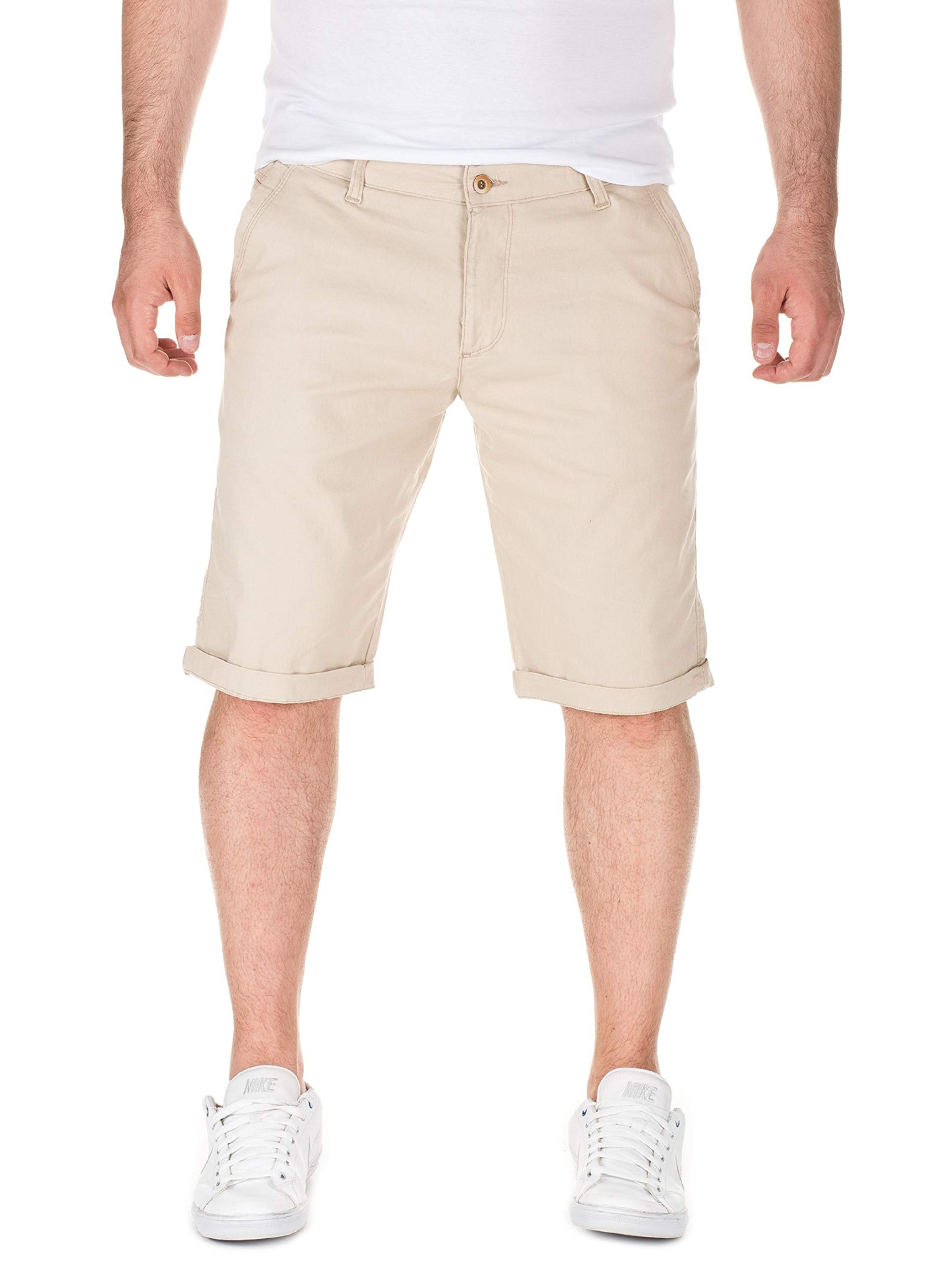 WOTEGA Herren Chino Shorts Bermuda Hose Alex - braune Kurze Maenner Hosen braun Sommer Chinoshorts Stretch Capri-Hose Camel Slim, beige (1492), W33