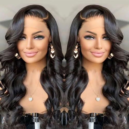 13x4 Glueless Wig Human Hair 180% Density Lace Front Wigs Pre Cut Body Wave Wigs Natural Black Glueless Wigs Hair Wet And Wavy Wig (Size : 32inch)