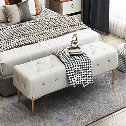 Luxuriöses Bett-Beh, mit Leder gepolstertes Beh-Schlafzimmer-Beh mit goldenen Beinen, Eingangs-Beh, moderner Beh-Sitz, hellgrau, 120 x 40 x 43 cm (47 x 16 x 17 Zoll)