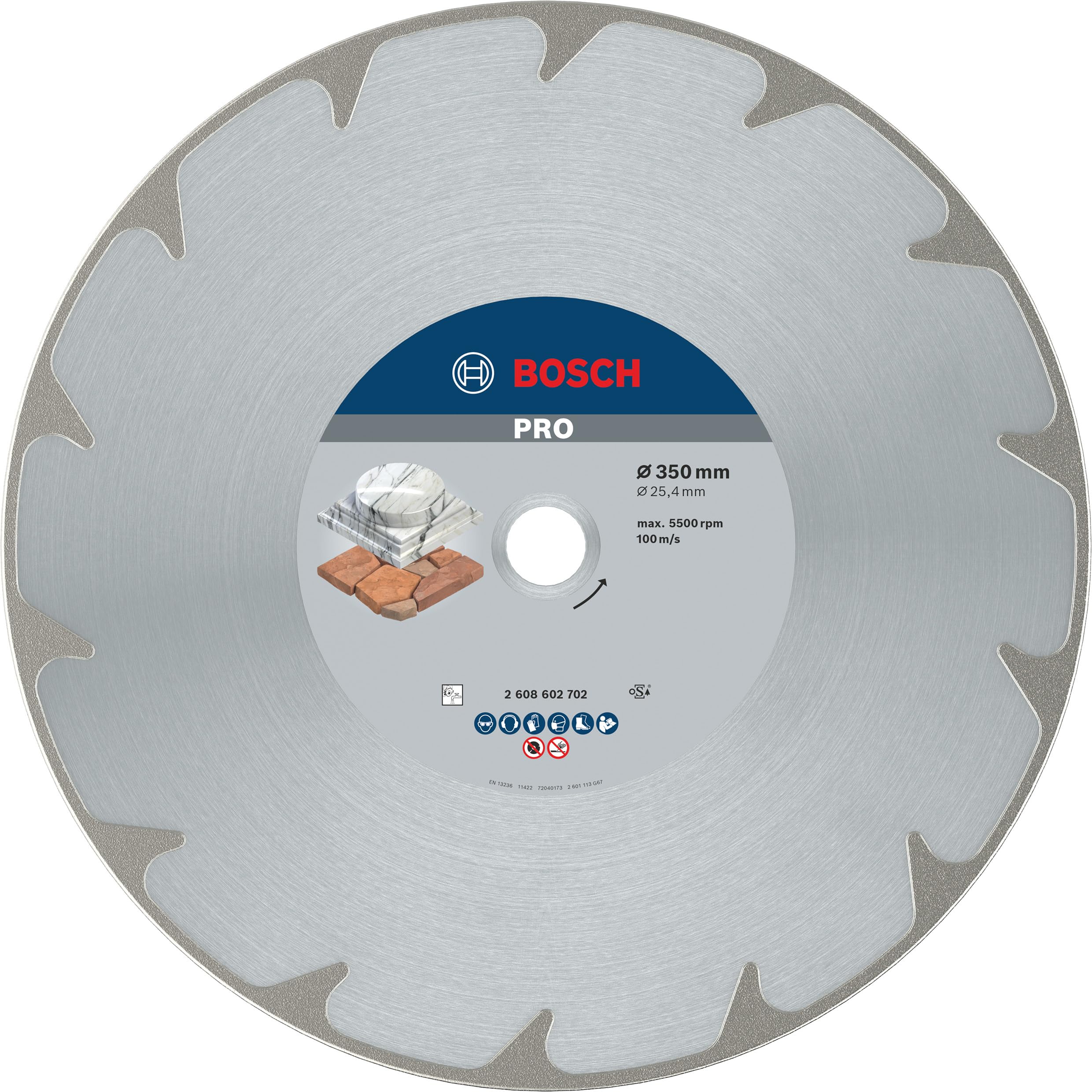 Bosch 1x PRO Marble Diamanttrennscheiben für 25,4‑mm-Bohrung und Tisch‑ und Benzinsägen (für Weichgestein, Marmor, Ø 350 mm, Professional Zubehör Tischkreissäge, Benzinsäge)