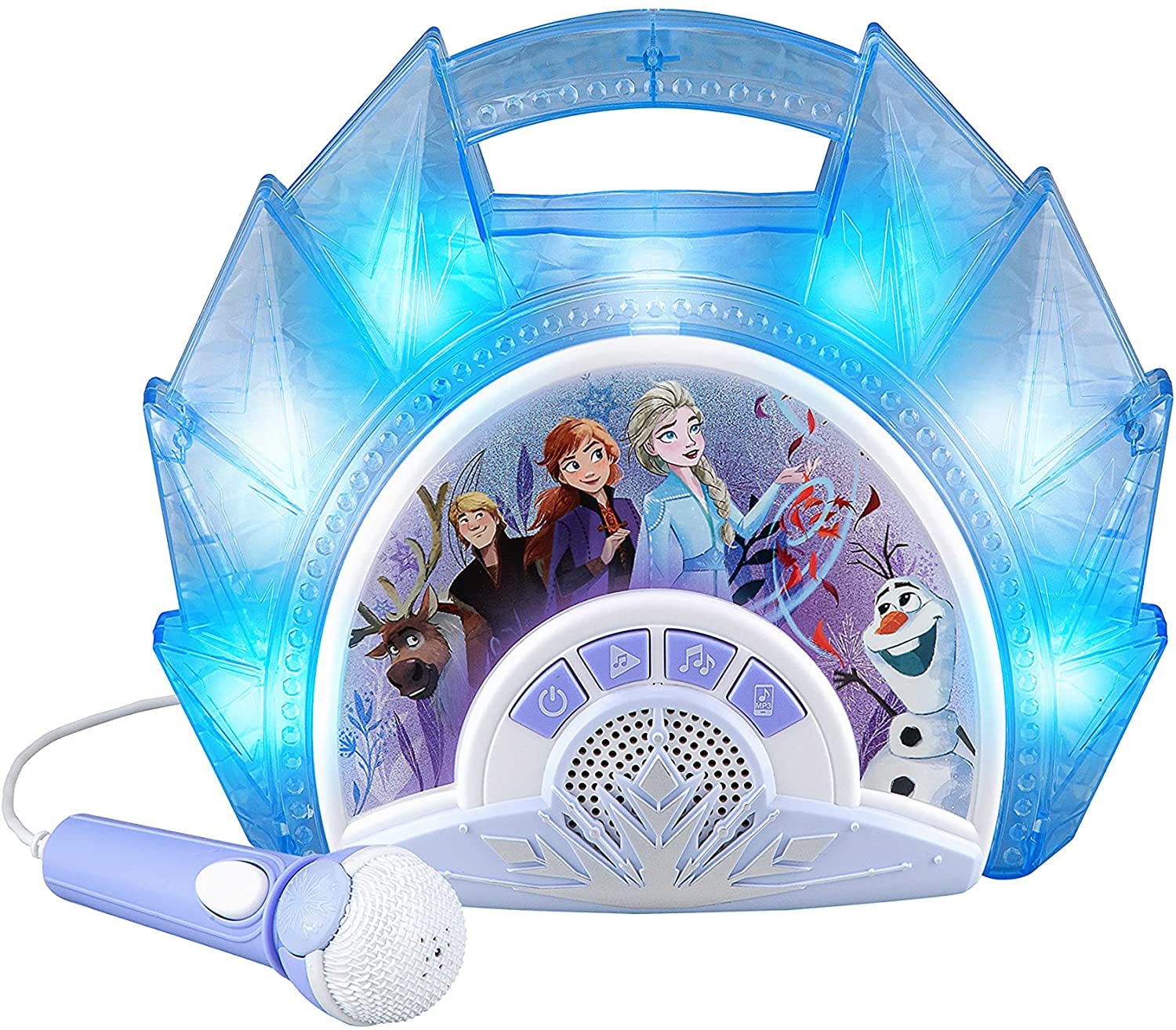 eKids FR-115 Lizenzierte Disney Frozen Karaoke Boombox mit Mikrofon und Audio Eingang für Kinder ab 3 Jahren