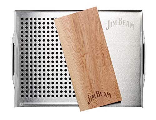 Jim Beam BBQ Grillplatte, Grillauflage mit Zedernholz-Platte, ø 29 cm