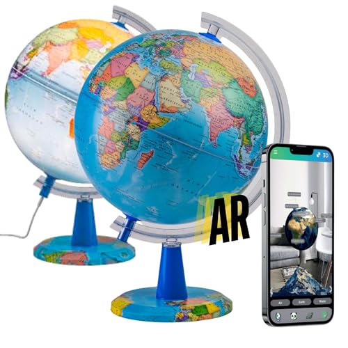 EXERZ Beleuchteter Globus 20 cm – englische Karte – interaktive Globus AR (Globe + App), STEM-Spielzeug, Geschenke für Kinder von 4 bis 12 Jahren – iOS & Android