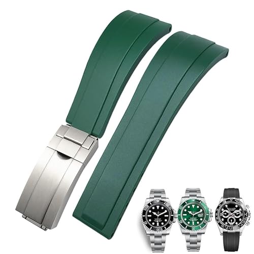 IOTUP 20 mm Gummi-Uhrenarmband für Rolex Daytona Submariner GMT Yacht-Master Oysterflex Silikonband Faltschließe, 20mm Rose buckle, Achat