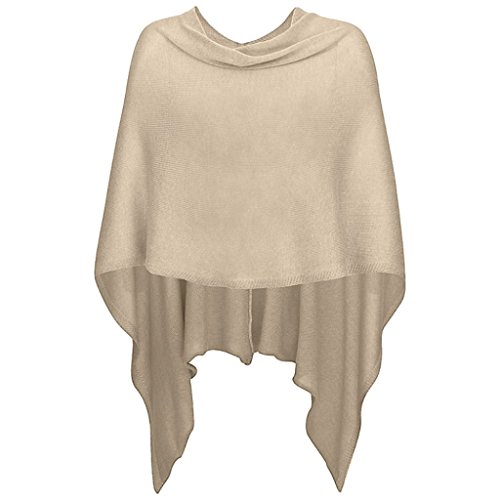 Mississhop 221 Damen Poncho Cape Überwurf Strickjacke feiner weicher Strick Pullover Herbst Winter One Size Beige