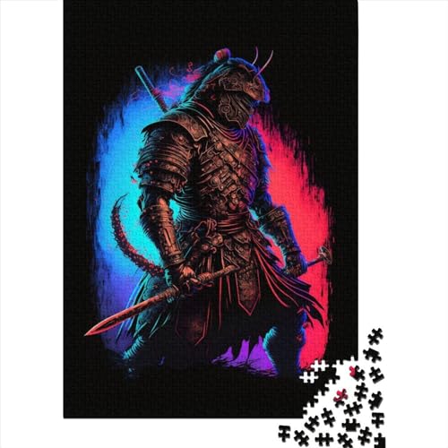 Neon-Samurai-Puzzle für Erwachsene, Teenager, 1000 Teile, Puzzle, Puzzle für Erwachsene, Lernspiel, Herausforderungsspielzeug, 75 x 50 cm