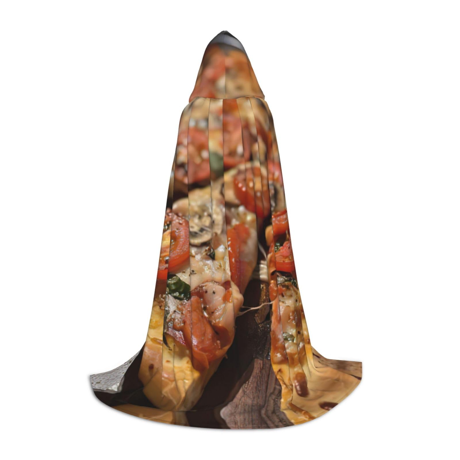 WURTON Tasty Pizza Print Kapuzenumhang Ein Mehrzweck-Cosplay-Umhang, Hexenumhang, Halloween, Kapuzenumhang, Unisex