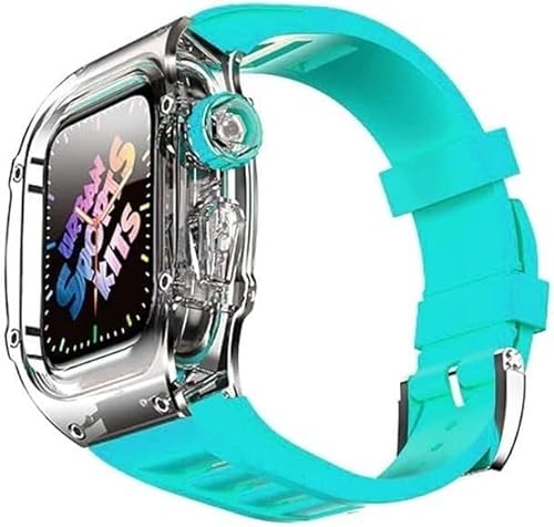 NEYENS 44 mm 45 mm transparente Abdeckung Uhrengehäuse Gummiband Mod Kit für Apple Watch 8 7 6 5 4 SE Serie, transparentes Uhrengehäuse, sportliches atmungsaktives Armband, Ersatzzubehör, 45 mm, Achat