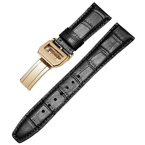 SCRUBY Beobachten Sie Armband für IWC Pilot Watches Portofino Portugieser Männer Strap Watch Accessorie Real Leder Uhren Band Uhrengürtelkette(Black-Gold Clasp2,20mm)