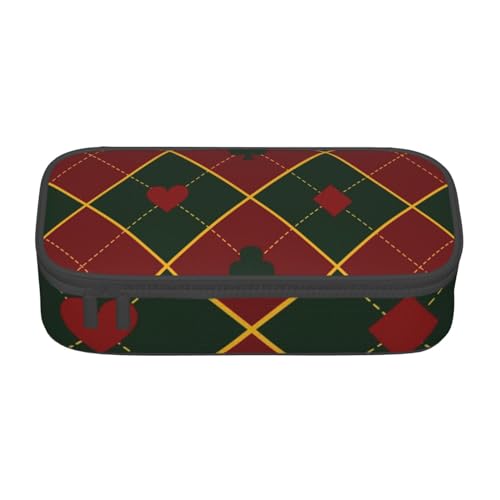 ZORIN Federmäppchen für Mädchen Jungen Große Kapazität Federmäppchen Spielkarte Grün Rot Tartan Stifttasche Tragbare Make-up-Tasche für Schule Büro Studenten Teenager, Schwarz , Einheitsgröße,