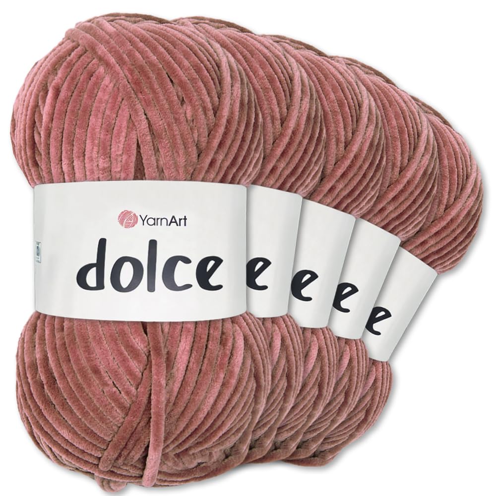 Frida's Wollhaus YarnArt 5 x 100 g Dolce Chenille Wolle Garn Stricken Häkeln Amigurumi 52 Farben (751 | Alte Rose)