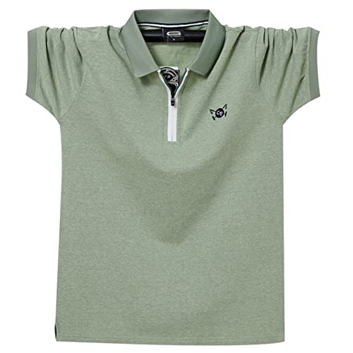 WINDEHAO Herren Plus Size 6XL Kurzarm Poloshirt, Casual Business Revers Pullover Sweatshirt Reißverschluss Stickerei Baumwolle T-Shirt (Grün, 5XL)