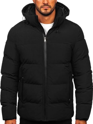 BOLF Herren Winterjacke Steppjacke Gefüttert Übergangsjacke mit Kapuze Daunenjacken-Optik Puffer Wärm Winter Freizeit Outdoor Casual Style 9978 Schwarz XL [4D4]