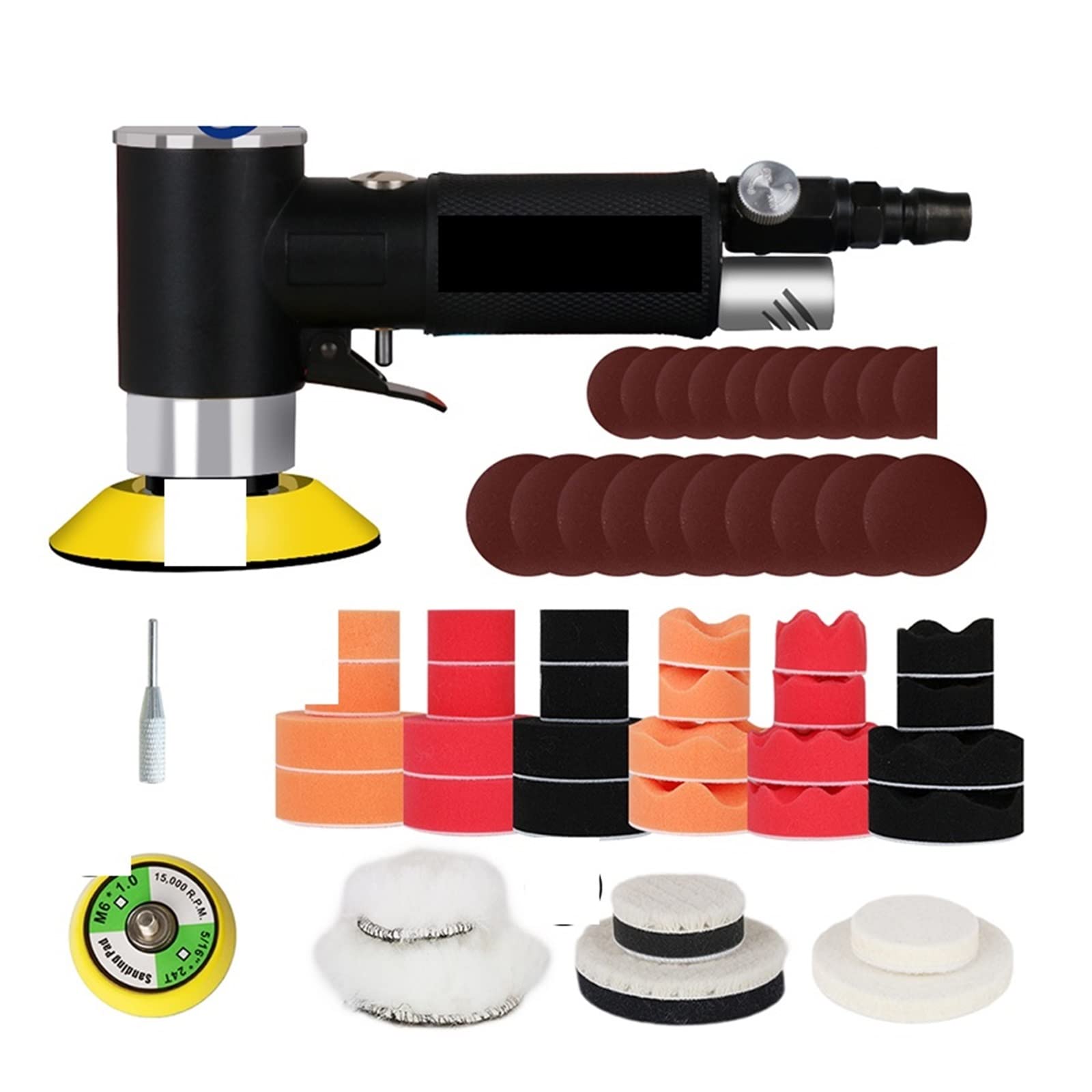 Poliermaschine mit variabler Geschwindigkeit Air Sander Poliermaschine 2/3 Zoll Polierpad Schwammscheibe Set Pneumatische Polierschleifmaschine Auto Track Poliermaschine für Schleifen und Polieren von