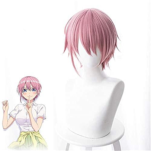 LINLINCD-Anime Coser Gotoubun no Hanayome Nakano Ichika Cosplay Perücken Rosa Kurze gerade Ichika Nakano Haare Halloween Karneval Kostüm Requisiten Perücken